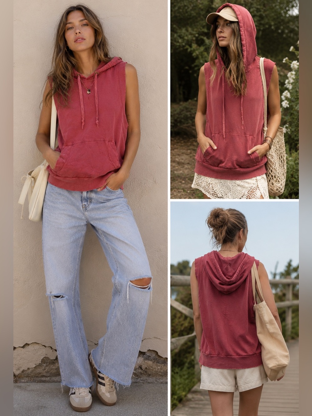 vintage Free People distressed pink/red hoodie